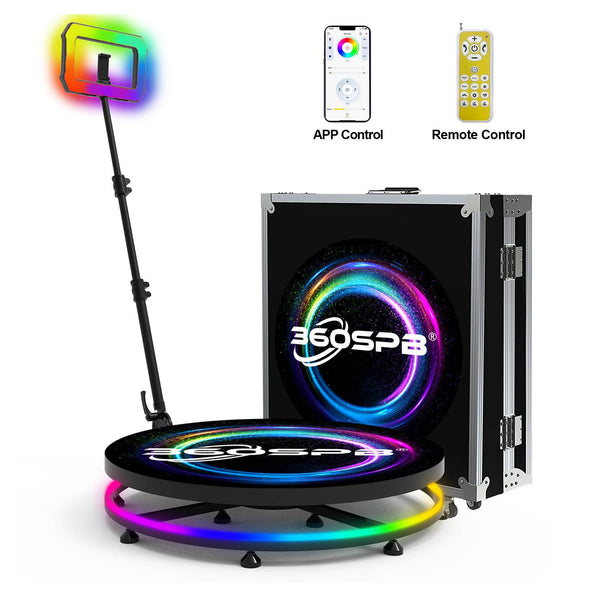 360 Photo Booth with APP Control, Square Ring Light, Colorful RGB Light Pole For Events, Wedding, Parties,Exhibitions | 360SPB®