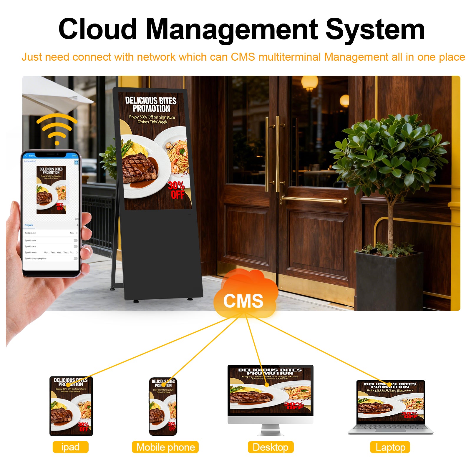 32” Indoor Portable Digital Signage, 350nits High Brightness Advertisi ...
