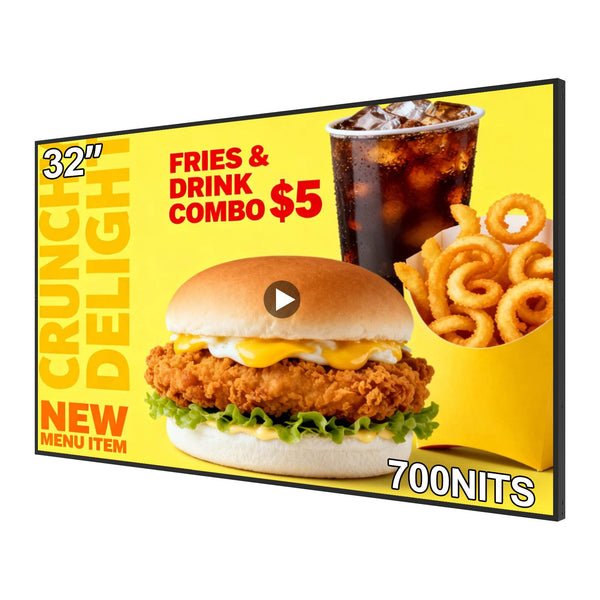32" Wall Mount Digital Signage, 700nits High Brigtness, Slim Fit Frameless Commercial Display | 360SPB®