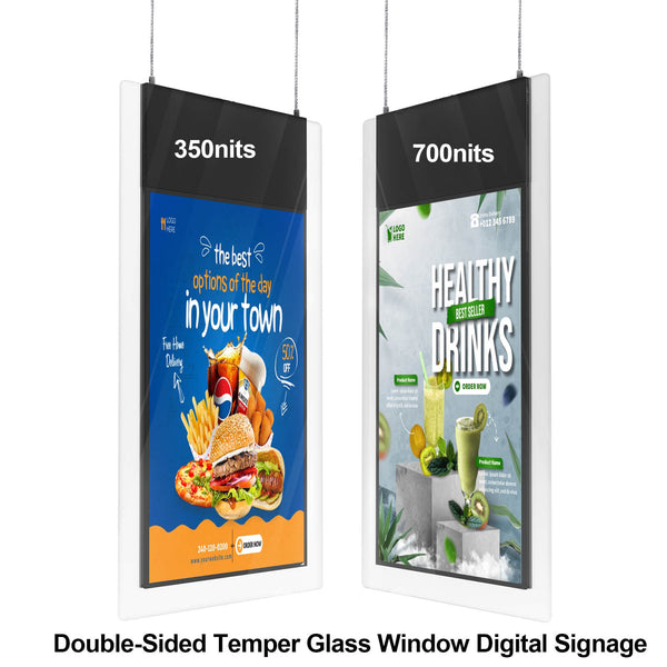 Single-Sided / Double-Sided Temper Glass Window Digital Signage IWDB 43"/49"/55" LCD Screen Windows ADS Display, Android OS | 360SPB®