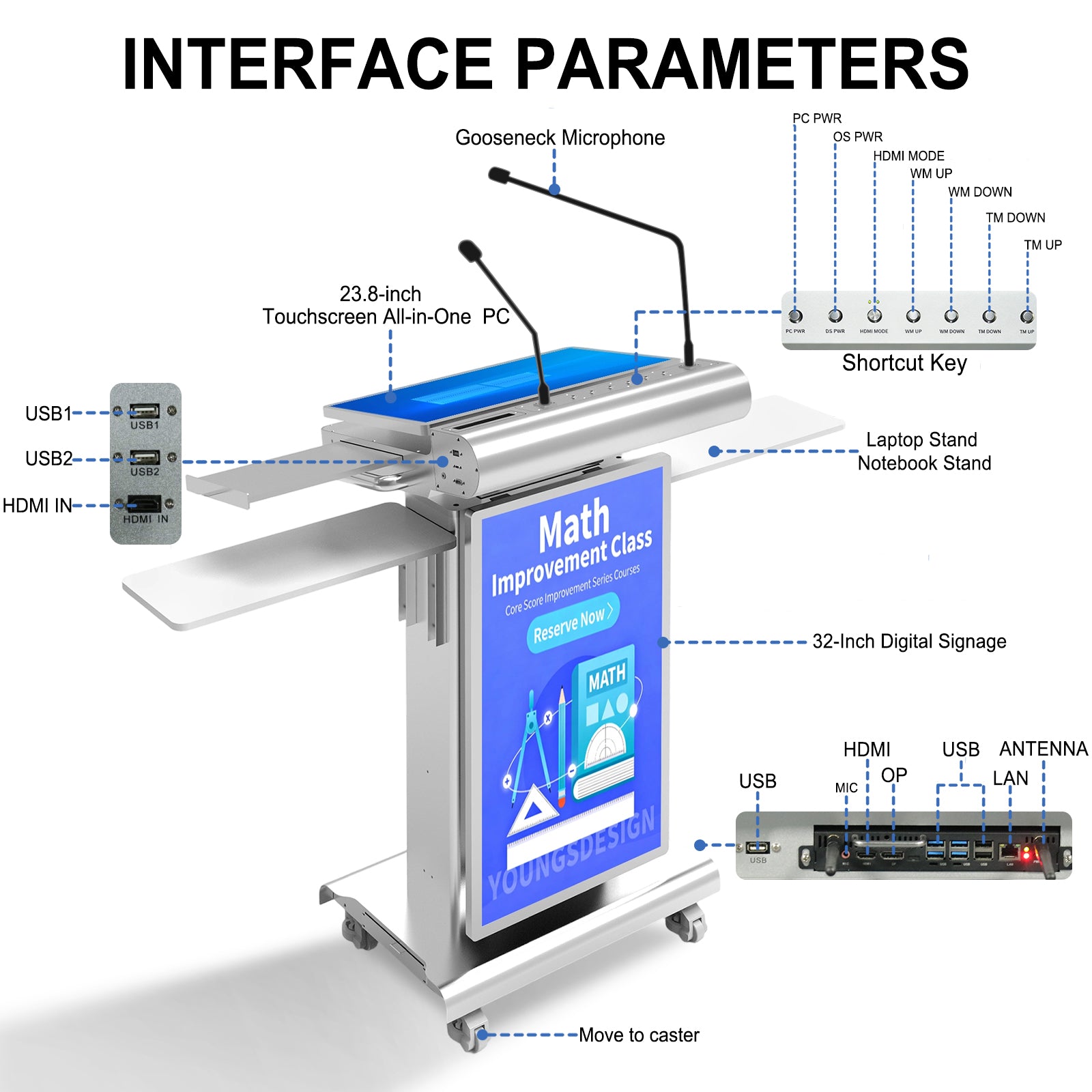 Computer Projection Podium Home 23.8Inch Smart Podium with Built-in PC, Smart Digital Podiums with ...