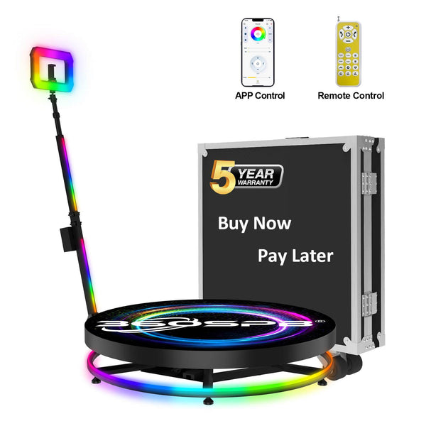 360 Photo Booth with APP Control For Sale Colorful RGB Light Pole and Square Ring Light For Events Weddings Parties | 360SPB®