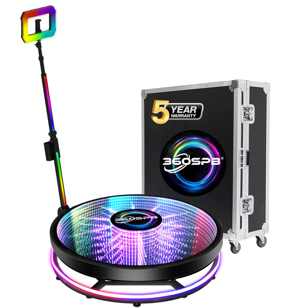 360 Photo Booth Machine Colorful RGB Light Pole and Square Ring Light For and Flower Shape RGB Light Glass Cover For Events Weddings Parties | 360SPB®