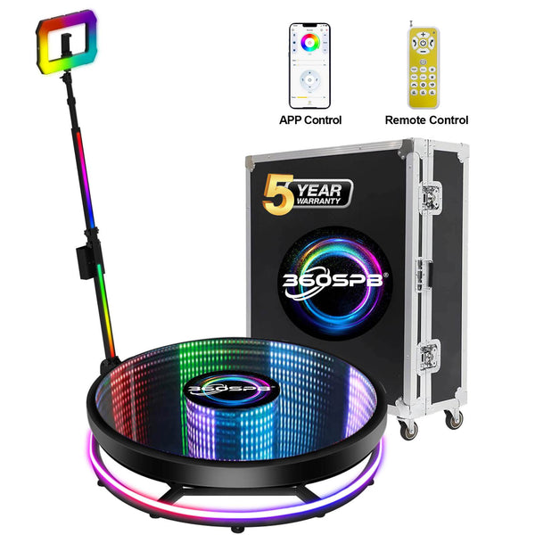 360 Photo Booth with  Colorful RGB Light Pole and Square Ring Light For and RGB Light Glass Cover For Events Weddings Parties | 360SPB®