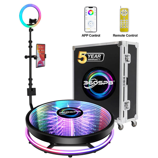 360 Photo Booth Machine with More LED RGB Light Glass Cover and Remote Controller DG Series | 360SPB®